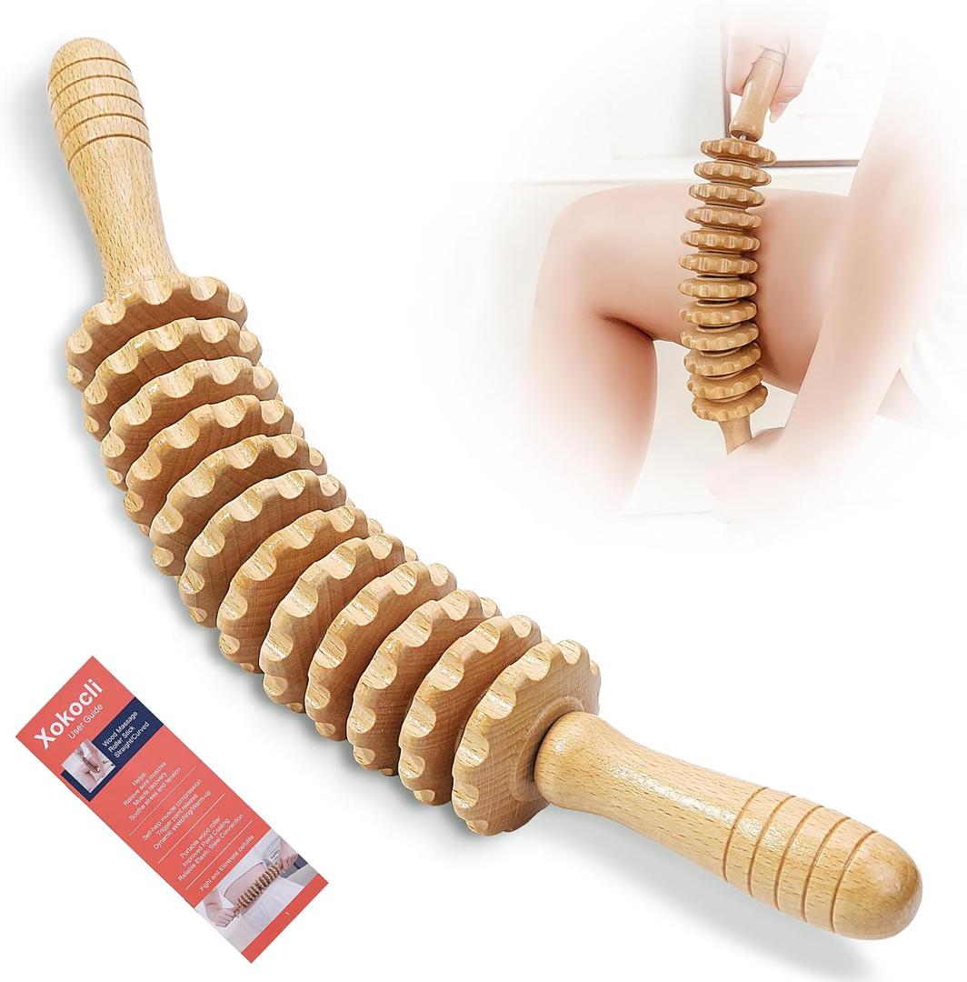Xokocli Wood Cellulite Massage Roller Wood Therapy Massage Tools Body Roller Fascia Blaster Lymphatic Drainage Massager for Legs Thighs Muscle Pain Relief(White 12-Wheel)