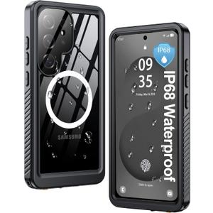 ANTSHARE IP68 Waterproof Case for Samsung Galaxy S25 Ultra [2025] - MagSafe Compatible, Built-in Screen/Lens Protector - Shockproof Full Body Protection for Swimming/Outdoor, Black/Clear
