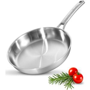 Chef's Frying Pan 12 Inch, Tri-Ply Clad Stainless Steel Skillet, Induction Compatible Saut Pan with Even Heat for Searing, Oven & Dishwasher Safe, Professional Restaurant Grade Cookware