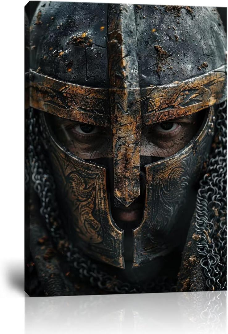 Templar Wall Decor Knight Wall Art Medieval Crusaders Pictures Canvas Prints Artwork for Men Boy Living Room Bedroom Office Game Room Home Decorations Warrior Paintings Framed (28"L x 44"W)