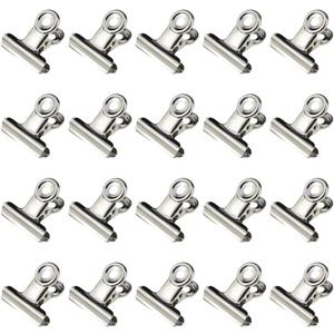 HAHIYO 1.25inch Silver Bulldog Clips Metal File Hinge Binder Clips Clamps Save Space Strong Spring Jaws Rock Solid Grip Book Lay Flat Deburred Edge for Hang Photos Wall Grid Dog Food 20PCS