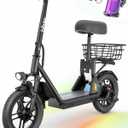 Hiboy Q2 Adult Electric Scooter with Seat & Phone Holder  500W Motor, 22mi Range, 14" Wheels, Dual Suspension, Neon Lights, Foldable for Commute & Campus