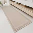 RESARE Waffle Bathroom Runner Rugs, Super Absorbent Bath Mat Non Slip Washable Quick Dry, Upgraded Ultra Soft Boho Bath Rugs with Tassels for Hallway Bedroom Laundry Room, 2'x5'(24"x60"), Pale Beige