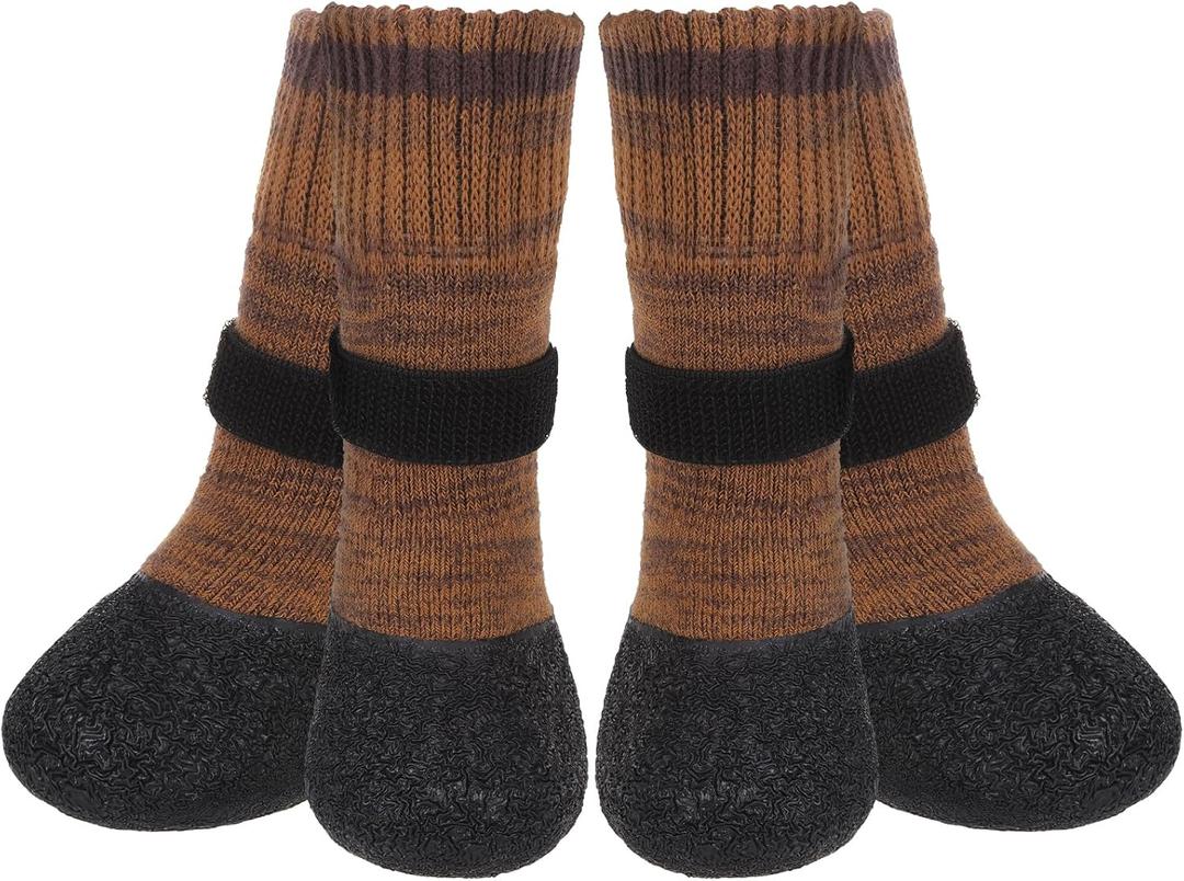 Mihachi Anti Slip Dog Socks, Dog Boots for Hardwood Floors Prevent Licking, Traction Control Waterproof Rubber Sole Paw Protectors for Small Medium Large Dogs, Brown Large