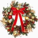 24 Inch Christmas Wreath for Front Door with Lights Winter Wreath Red Bow Pine Needles Pine Cones Christmas Ball Decorations for Indoor Outdoor Xmas Decor