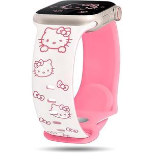 Girovo Cute Cat Engraved Band Compatible with Apple Watch Bands for Women 40/38/41/42mm (Series 11/10), Funny Cartoon Pattern Soft Silicone Sport Stylish Strap for iWatch Series 9 8 7 6 5 4 3 2 1 SE