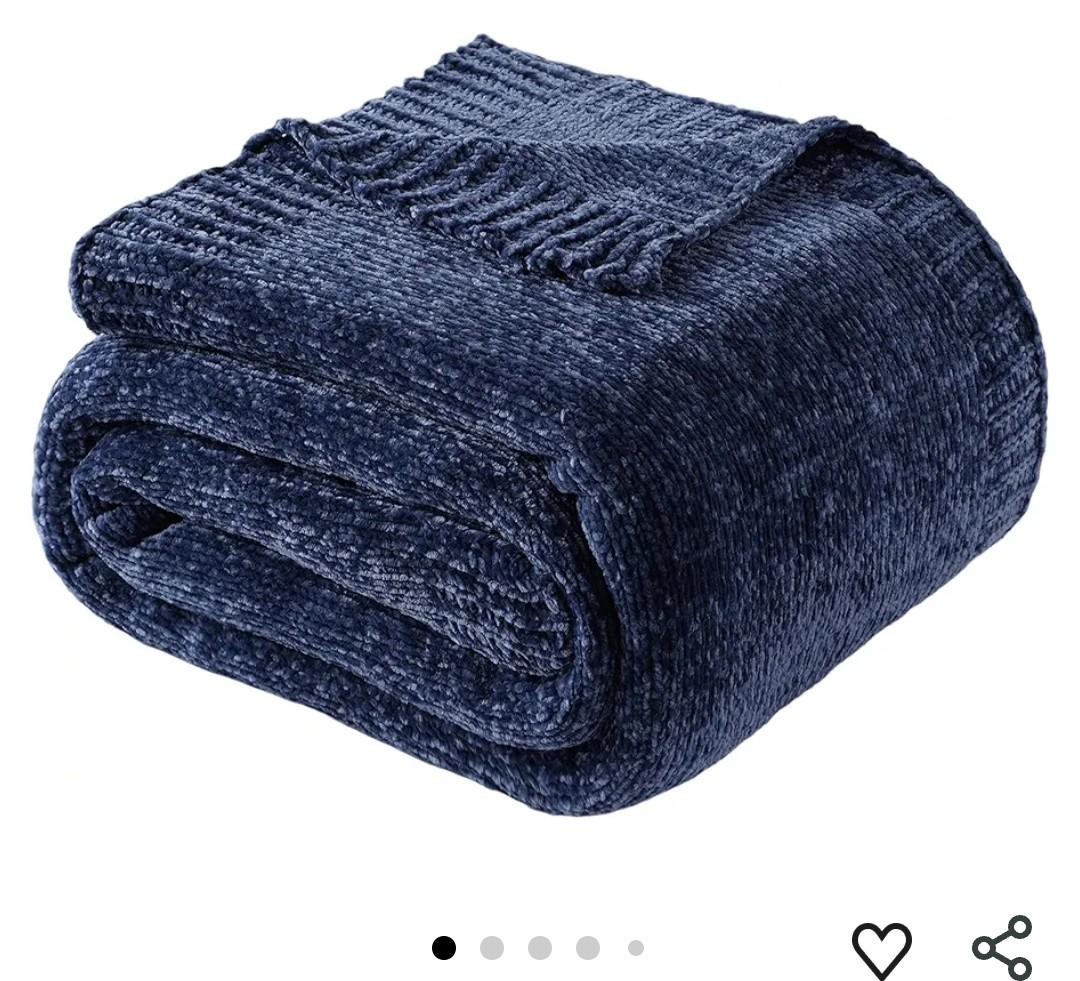 BATTILO HOME Navy Throw Blanket for Couch, Dark Blue Throw Blankets for Sofa, Chair, Living Room, Chenille Knit Throw Blankets for Bed Living Room Home Decor, 51"x67"