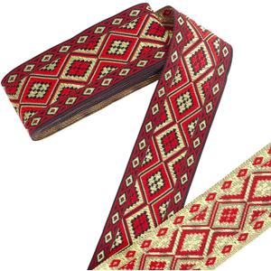 PH PandaHall 7.66 Yards Boho Jacquard Ribbon, 2 Inch/5cm Rhombus Embroidered Woven Trim Ethnic Style Polyester Ribbons Fabric Trim Fringe for Sewing, Handmade Bag, Clothing Decoration