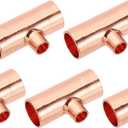 PATIKIL 1/2" x 1/4" x 1/2" ID Reducing Tee Copper Fitting, 5pcs 99.9% 3 Way Pure Copper Pipe Tube Connector Adapter Reducer with Sweat Solder Connection for HVAC Refrigeration System