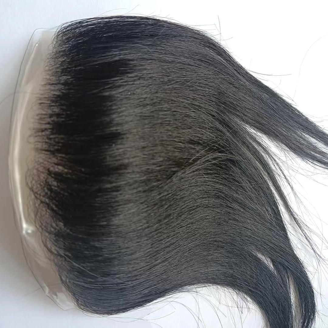 Mens Toupee Hair Piece for Men Frontal Forehead Hairpiece V-shape Natural Hairline Skin PU Around Hair Base Size 0.59x6.29 inch Natural Black