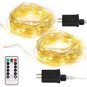2 Pack Fairy String Lights Plug in, 33Ft 100 Micro Starry LED Twinkle Fairy Lights IP68 Full Waterproof with Remote for Bedroom Garden Christmas Decor (Warm White)