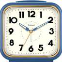 5.5" Large Analog Alarm Clock  Silent Non Ticking  Gentle Wake  Beep Sounds  Increasing Volume  Battery Operated Snooze and Manual Light  Retro Blue