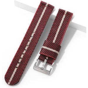 18 mm 20 mm 22 mm Fast Release Nylon Watch band with Stainless Steel Buckle, Two-Piece Waterproof Nylon Watch Strap for Men and Women (Red)
