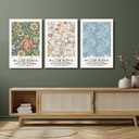 William Morris Wall Art Set of 3 Vintage Botanical Wall Decor Nature Flower Exhibition Posters Retro Plant Canvas Prints Paintings for Living Room Bedroom Kitchen 16x24 Inch Framed (Light)