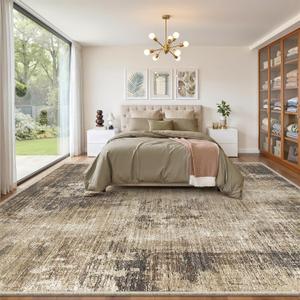 8x10 Area Rugs for Living Room, Abstract Large Washable Rug, Taupe | Soft Thin & Light weight, Folable, Stain Resistant Low Pile Non Slip Modern Distressed Carpet Rugs for Bedroom, Dining Room