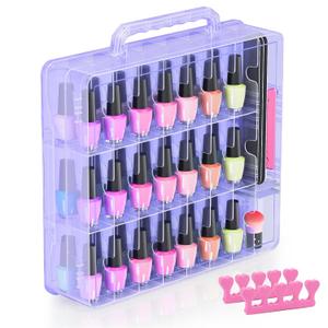 Beloving Nail Polish Organizer Case for 48 Bottles Nail Polish Holder with Adjustable Divider, Gel Nail Polish Storage Double Side Nail Polish Organizer Case for Storage Display, Purple (1 Count (Pack of 1))
