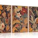 Aurlan Burnt Orange Wildflowers Botanical Wall Art Set(16"x24"), 3 Pieces Abstract Floral Blossom Framed Canvas Artwork, Large Mid Century Modern Boho Nature Wall Decor for Office Bedroom Living Room