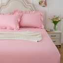 Homiest 2-Pieces Ruffle Pillow Case & Fitted Sheet Set, Light Pink Twin Sheets with Ruffled Pillow Shams, 15 Inch Deep Pocket, Cute & Coquette Microfiber Bed Set for Decorating Bedroom Hotel