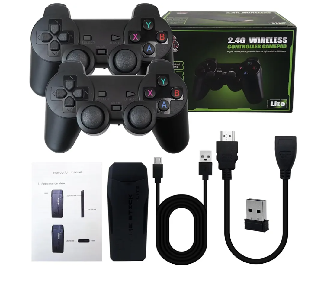 Wireless Retro Gaming Console, Nostalgia Stick Game with 15 Built-in Emulators, Plug Play TV Video Gaming Stick with 20000+ Games, 2.4G Wireless Controllers