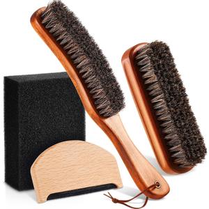 4 Pcs Horsehair Felt Hat Brush Kit with Cleaning Sponge Cowboy Clean Hat Wood Fedora Hat Cleaning Set Baseball Cap Lint Brush Remove Dust for Hair Furniture Suits Clothes(Style D)
