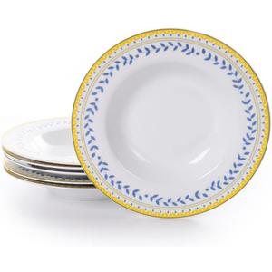 Braque Ceramic Pasta Plates 10oz, 8.5 in, Set of 6- Serving, Salad, Dinner Plate- Microwave, Oven & Dishwasher Safe, Scratch Resistant, No-Spilling Design Dinnerware- Kitchen Porcelain Dish-Olive Vine