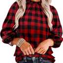 Avanova Women Buffalo Plaid Shirts Blouses Dressy Casual Business Work 3/4 Sleeve Length Tops Red Black X-Large (Red, XL)
