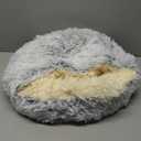 YUDANSI Calming Cat Beds for Indoor Cats - Plush Fluffy Hooded Cave Nest, Anti-Slip Self-Warming Pet Beds, Washable Built-in No-Collapsing Support (Grey-50cm/20in)