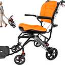 Wheelchairs for Adults,Transport Wheelchair Lightweight Foldable with Removable Cushion,Transport Chair,Ergonimic Travel Wheelchair with Telescopic Handle,Orange