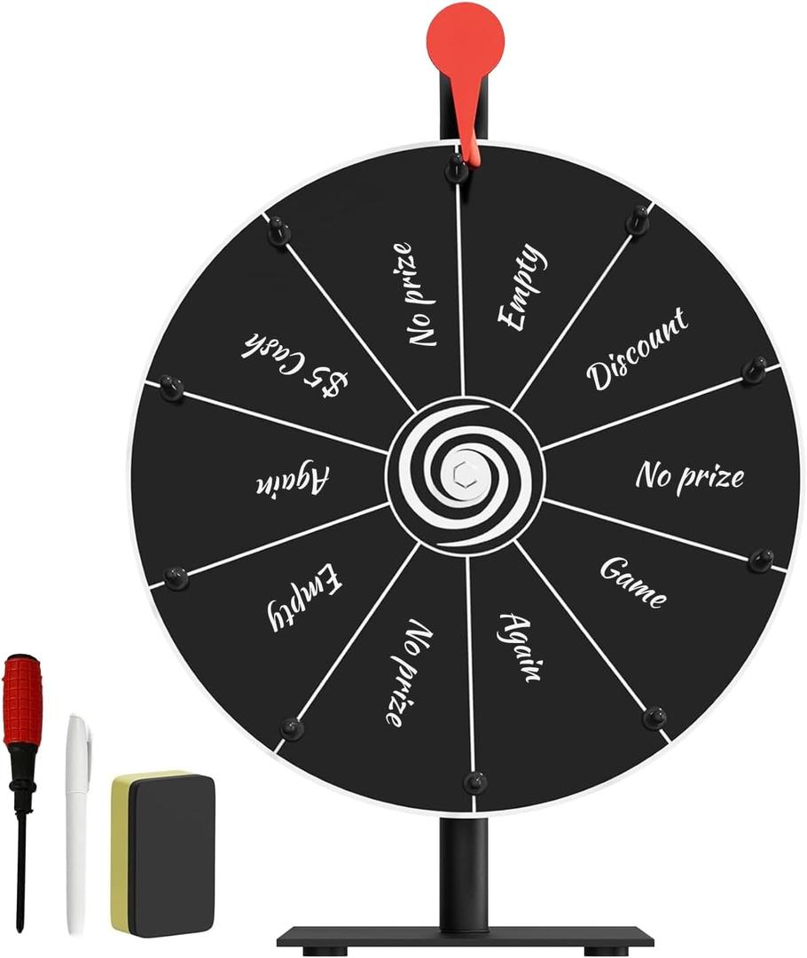 Prize Wheel 12 Inch with Stand - Spinning Wheel Game with Dry-Erase Marker and Eraser, Portable Wheel of Fortune with 10 Slots for Games, Raffles, Classroom & Parties