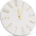 Wall Clock 12 Inch Silent Non-Ticking Imitation Wood Indoor Clock Round White Decor Clock Modern 3D Figures Quartz Wall Clocks for Home, Hotel, Office, School, Bedroom, Living Room, Kitchen