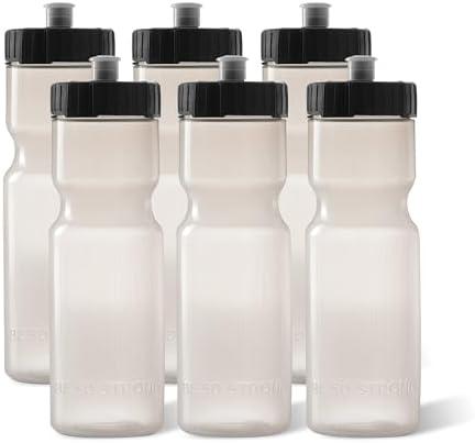 6 Strong Sports Water Bottles – Reusable 22 oz BPA-Free Plastic Bottles with Pull Top Cap – Made in USA – Top Rack Dishwasher Safe – Fits Most Bike Cages Brand