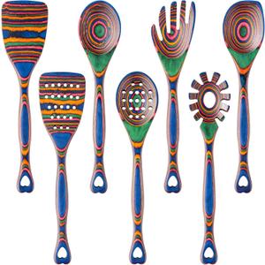 Gudamaye Pakkawood 7-Piece Wooden Cooking Utensils, Wooden Spoons for cooking, Pakkawood kitchen Utensils for Cooking, Non-Stick Spoon, Household Essentials, Heat-Resistant Spoons