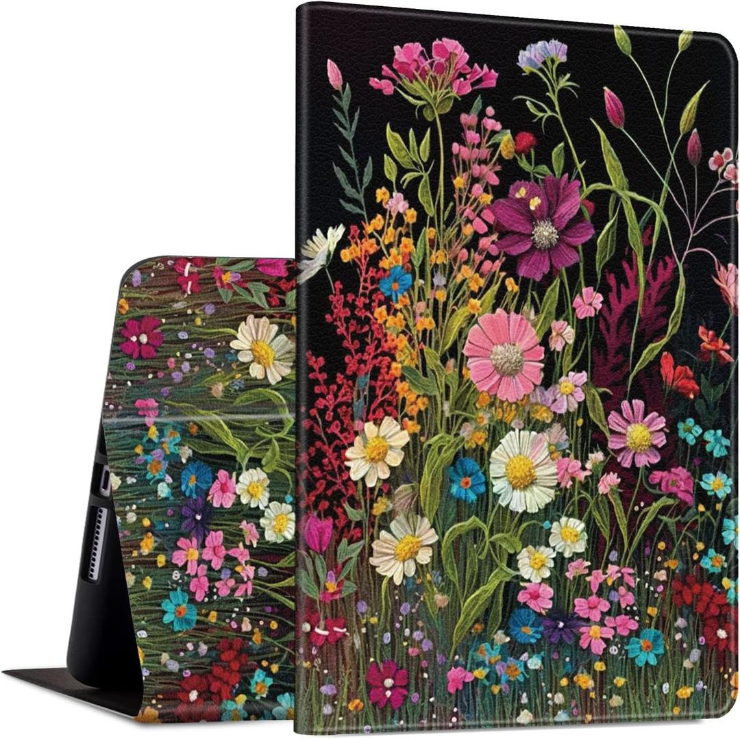 Rossy Case for Amazon Fire HD 10 Tablet (9th/7th/5th Generation,2019/2017/2015 Release) Slim PU Leather Adjustable Stand Smart Cover with Auto Wake/Sleep for Fire HD 10.1",Wildflowers
