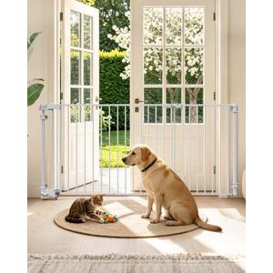 23.8"-60.6" Extra Wide Baby Gate for Stairs, Metal Pet Dog Gate for Doorways Indoor, 2 Installation Positions, Hardware Mount, 29.1H Walk Through Safety Child Gate for Kids Toddler, White