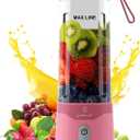 COKUNST 18oz Portable Blender, USB Rechargeable Personal Size Blenders, Smoothie Blender with 6 Blades for Protein & Shakes, Mini juicer with Extra Handle Lid for Travel Sports Outgoing-Pink
