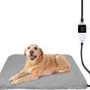 Ringco Large Dog Heating Pad with 12 Adjustable Temperature, Waterproof & Chew Resistant Pet Heating Pad with Timer, Heated Dog Bed with Fleecy Cover (L: 32” x 20”)