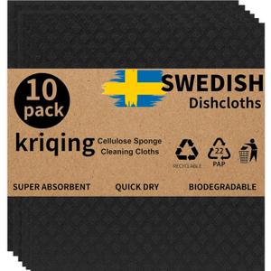 Swedish Cellulose Sponge Cloths - Black Swedish Dishcloths for Home & Kitchen, Odorless, Absorbent, and Quick Drying, Kitchen Reusable Paper Towels Washable (deep Black)
