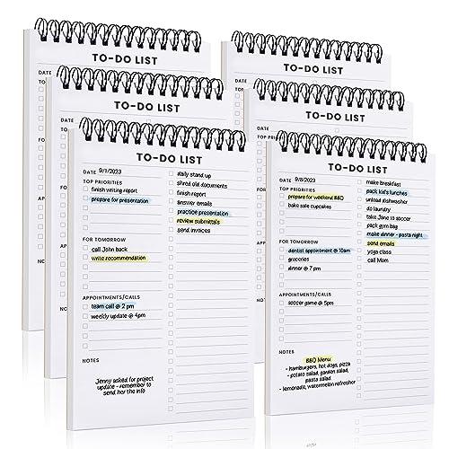 To Do List Notepad 6 Pack: Has Multiple Functional Sections - 5.2 x 8" 35 Sheets - Spiral Daily Planner Notebook - Task CheckList Organizer Agenda Pad for Work, Note and Todo Organization