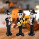 Day of The Dead Figurines Decoration,Skeleton Statues Mariachi Band Halloween Decor, Dia de Los Muertos Skull Decorations, Realistic Musician Ornament, Party Indoor Decor (5.5In, 3PCS)