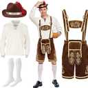 Men's German Oktoberfest Costume Set Bavarian Lederhosen Men Outfit for Adults Halloween Beer Festival, Large