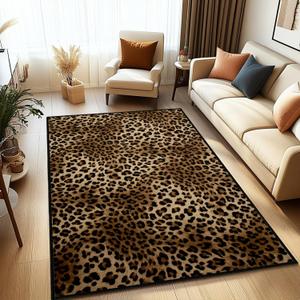 Leopard Area Rug 5x7 for Bedroom,Cheetah Print Carpets for Living Room,Ultra-Thin Washable Throw Rugs Indoor Animal Print Hide Non Slip Accent Floor Mats for Dining Room,Laundry Room,Office,Brown
