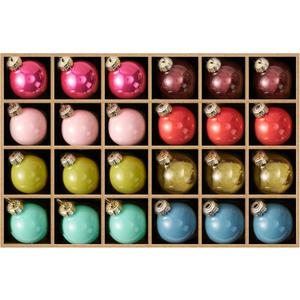 WDS WONDROUS Glass Christmas Ball Ornaments Set of 24, Pink & Blue & Green & Brown Christmas Ornaments, Small Hanging Ball Ornament Set for Holiday Decor, Fall & Winter Decor Xmas Decorations Party (Colorful2)