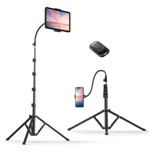 Tall Phone Stand Tripod, Floor Phone Recording Holder, Heavy Duty Adjustable iPhone Tripod Stand Compatible with iPhone 