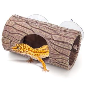 TOPZEA Reptile Hide Cave, Resin Hollow Tree Trunk Gecko Hide Climbing Toy with Strong Suction Cup, Reptile Hideout Shelter Sleeping Cave Decor for Crested Gecko, Hermit Crab, Frog, Tank Accessories