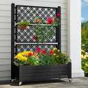 YITAHOME 43.3x17.7x61 in Planter Trellis Box with Wheels & Drain Plug, Outdoor Resin Raised Garden Bed for Climbing Plants, Large Weather-Resistant Design, Black, 3.6x1.5x5ft