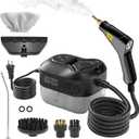 Pressurized Handheld Steam Cleaner, Portable Steamer for Cleaning with 1.2L Large Tank, 15s Fast Heat-Up, 6-Level Adjustable, Powerful Steam Cleaner for Home, Car, Kitchen, Tile, Grout (Black)