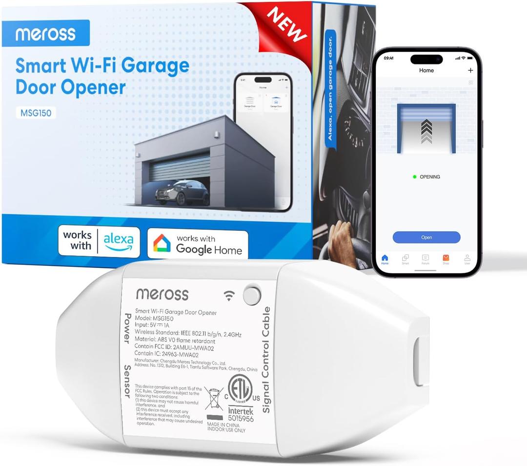 meross Smart Garage Door Opener Remote, Compatible with Amazon Alexa, Google Assistant and SmartThings, Enhanced Compatibility, App/Voice Control (Non HomeKit Version)