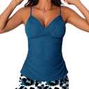 MiYang Twist Front Tankini Swimsuits for Women 2025 Flattering Tummy Control Ribbed Two-Piece Bathing Suits (Large, Blue Leopard Print)