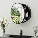 TokeShimi 20 x 20 Round Medicine Cabinet with Mirror, Black Circle Medicine Cabinet for Bathroom with Metal Frame, Detachable Shelves, Shatterproof, Surface Mount Only