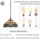 Tiffany Pendant Light Plug in Stained Glass Hanging lamp 12X12X181 Inch Hanging Lamp Living Room Bedroom Kitchen Dining Room Office (Seven Color Baroque)